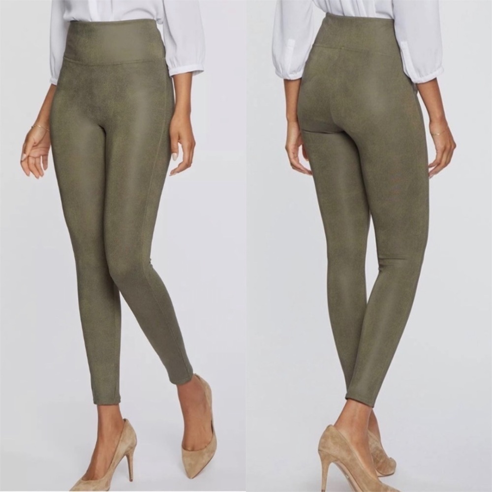 NWT NYDJ Sculpt Her High Waisted Faux Leather Coated Leggings In Miss Green